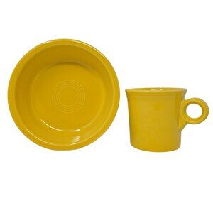 Fiesta Ware Yellow Cereal Bowl & Mug Ring Handle Lot Set